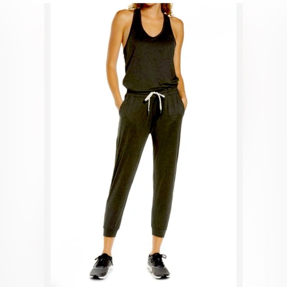 Pants - Casual Sleeveless black Jumpsuit with Drawstring Waist